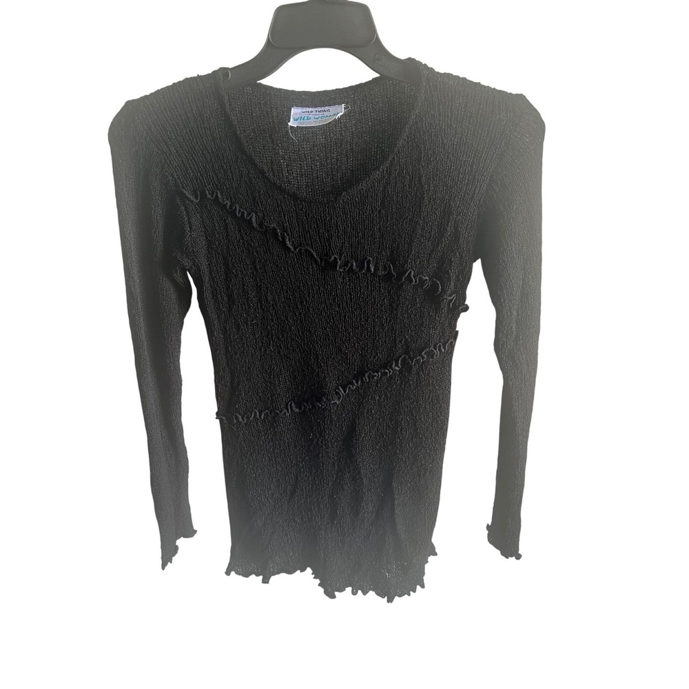 Wild Thing Wild Woman Black Crinkle Knit Ruffle Top Long Sleeve Whimsigoth L